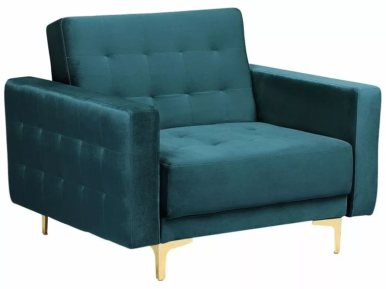 Beliani Sillón De Terciopelo Verde Azulado ABERDEEN