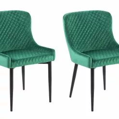Beliani Conjunto De 2 Sillas De Comedor De Terciopelo Verde/negro SOLANO