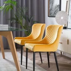 Beliani Conjunto De 2 Sillas De Comedor De Terciopelo Amarillo/negro SOLANO -Sillas Ventas undef src sa picid 752191 type whitesh image scaled