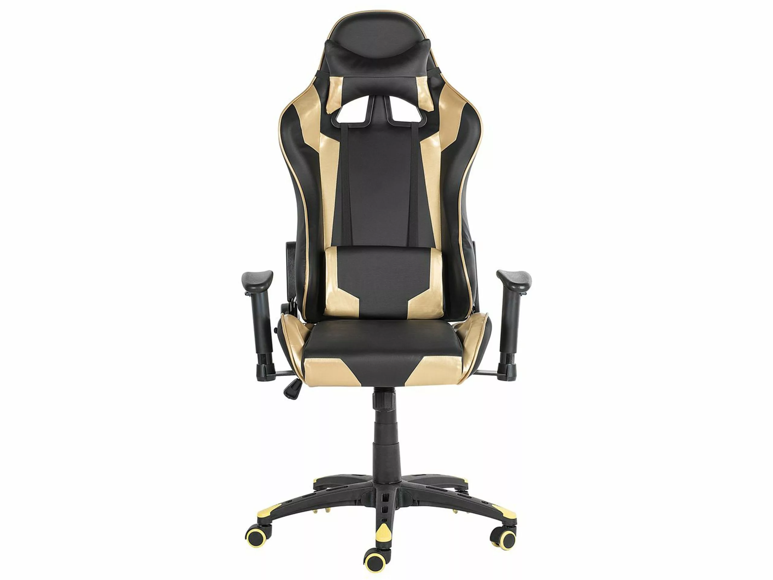 Beliani Silla De Oficina Reclinable De Piel Sintética Negro/dorado KNIGHT - Imagen 4