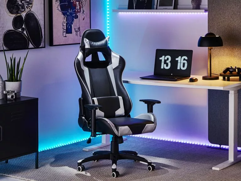 Beliani Silla De Oficina Reclinable De Piel Sintética Negro/plateado KNIGHT - Imagen 2