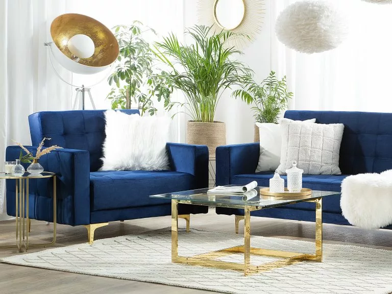 Beliani Sillón De Terciopelo Azul Marino/dorado ABERDEEN - Imagen 2