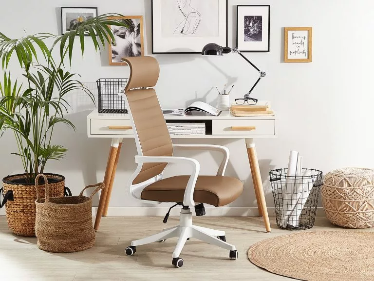 Beliani Silla Oficina Reclinable De Poliéster Marrón Claro/blanco LEADER - Imagen 2