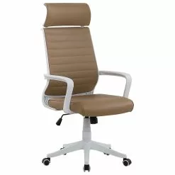 Beliani Silla Oficina Reclinable De Poliéster Marrón Claro/blanco LEADER
