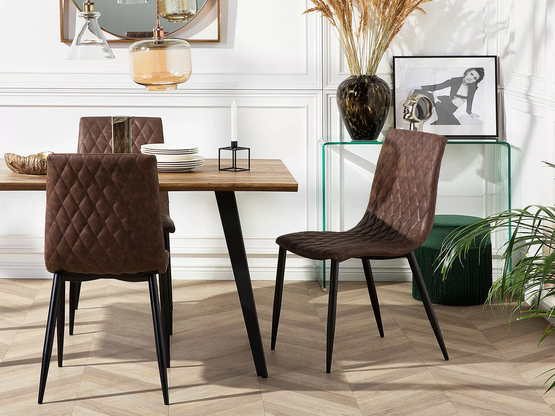 Beliani Conjunto De 2 Sillas De Comedor De Piel Sintética Marrón/negro MONTANA - Imagen 2