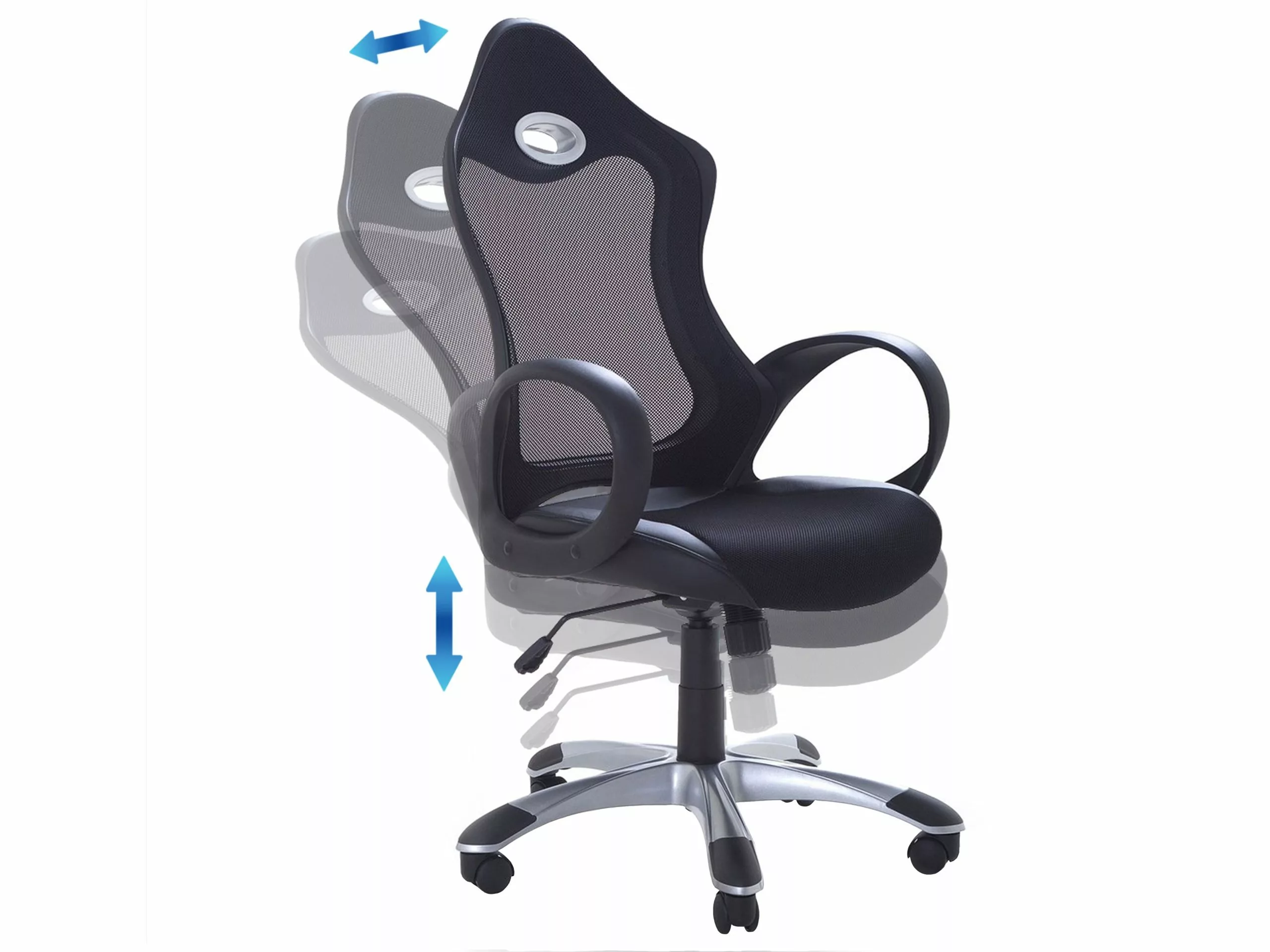 Beliani Silla De Oficina Reclinable De Poliéster Negro/plateado ICHAIR 6 Beliani Silla De Oficina Reclinable De Poliéster Negro/plateado ICHAIR - Imagen 4
