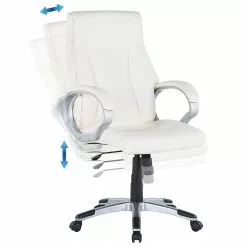 Beliani Silla De Oficina Reclinable De Piel Sintética Blanco Crema/plateado TRIUMPH -Sillas Ventas undef src sa picid 756100 type whitesh image scaled