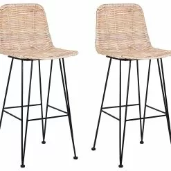 Beliani Conjunto De 2 Sillas De Bar De Ratán Beige/natural/negro CASSITA