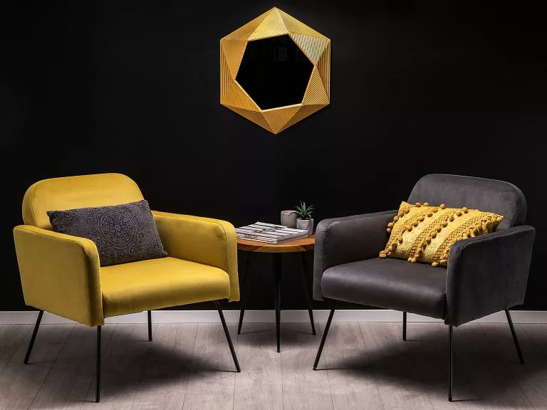 Beliani Sillón De Terciopelo Amarillo NARKEN - Imagen 2