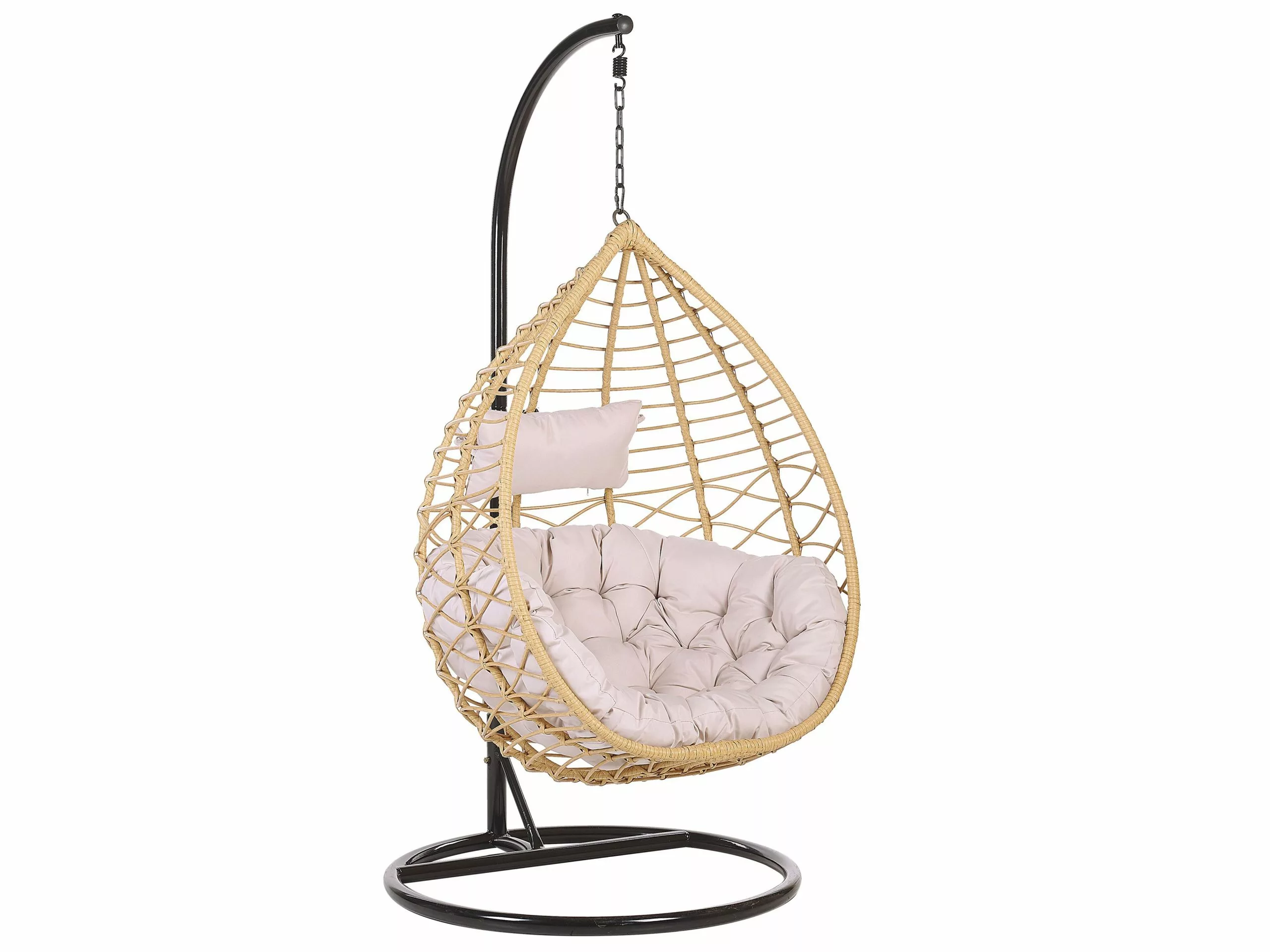 Beliani Silla Colgante Con Soporte De Ratán Beige/natural/negro ARSITA 3 Beliani Silla Colgante Con Soporte De Ratán Beige/natural/negro ARSITA