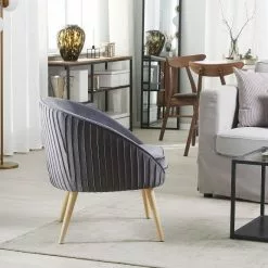 Beliani Sillón De Terciopelo Gris TROMSO -Sillas Ventas undef src sa picid 767251 type color image scaled