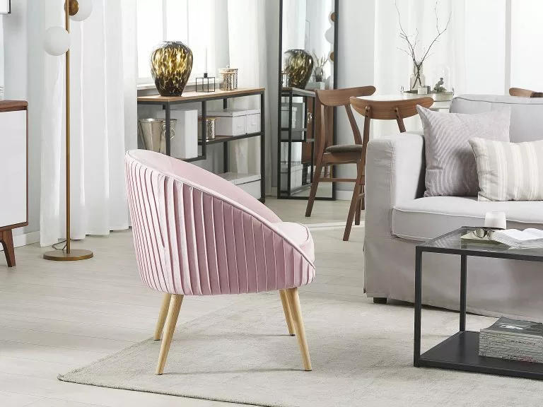 Beliani Sillón De Terciopelo Rosa TROMSO - Imagen 2