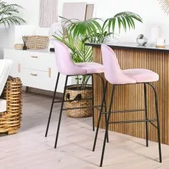 Beliani Conjunto De 2 Sillas De Bar De Terciopelo Rosa/negro NEKOMA -Sillas Ventas undef src sa picid 767712 type color image scaled