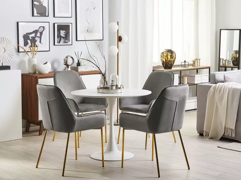 Beliani Conjunto De 2 Sillas De Comedor De Terciopelo Gris/dorado LOVERNA - Imagen 2