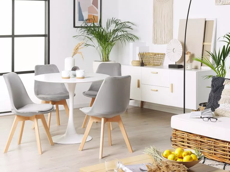 Beliani Conjunto De 2 Sillas De Comedor De Terciopelo Gris Claro/madera Clara DAKOTA II - Imagen 2