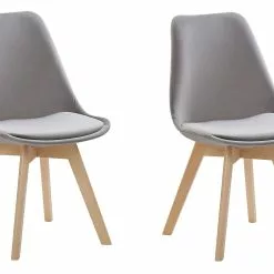 Beliani Conjunto De 2 Sillas De Comedor De Terciopelo Gris Claro/madera Clara DAKOTA II