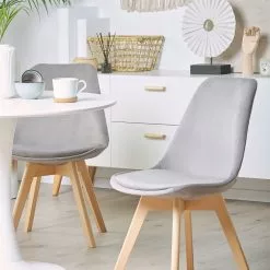 Beliani Conjunto De 2 Sillas De Comedor De Terciopelo Gris Claro/madera Clara DAKOTA II -Sillas Ventas undef src sa picid 767874 type whitesh image scaled