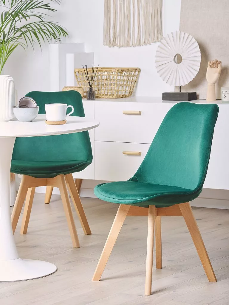 Beliani Conjunto De 2 Sillas De Comedor De Terciopelo Verde/madera Clara DAKOTA II 5 Beliani Conjunto De 2 Sillas De Comedor De Terciopelo Verde/madera Clara DAKOTA II - Imagen 3