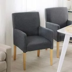 Beliani Silla De Comedor De Poliéster Gris/marrón ROCKEFELLER -Sillas Ventas undef src sa picid 770956 type color image scaled