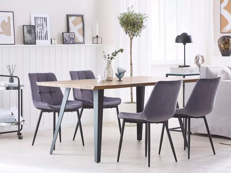 Beliani Conjunto De 2 Sillas De Comedor De Terciopelo Gris/negro MELROSE - Imagen 2