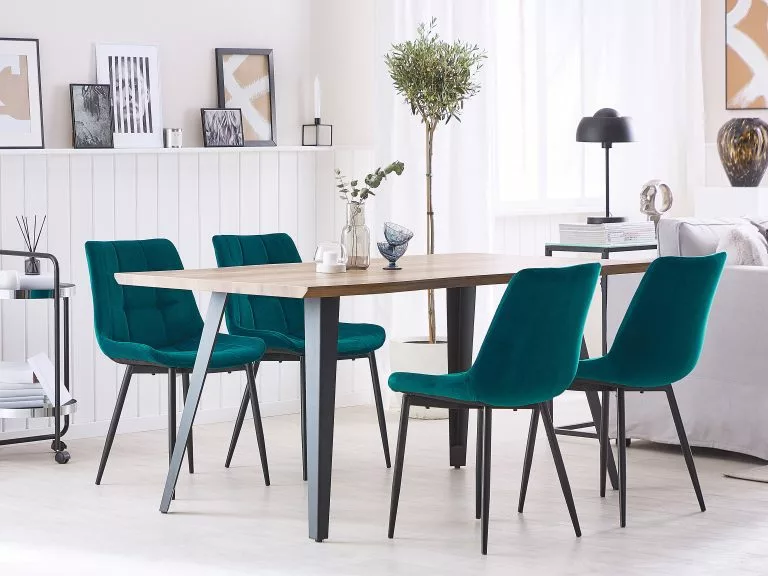 Beliani Conjunto De 2 Sillas De Comedor De Terciopelo Azul Turquesa/negro MELROSE - Imagen 2