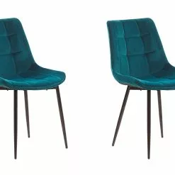 Beliani Conjunto De 2 Sillas De Comedor De Terciopelo Azul Turquesa/negro MELROSE