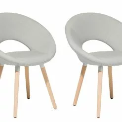 Beliani Conjunto De 2 Sillas De Comedor De Poliéster Gris Claro/madera Clara ROSLYN