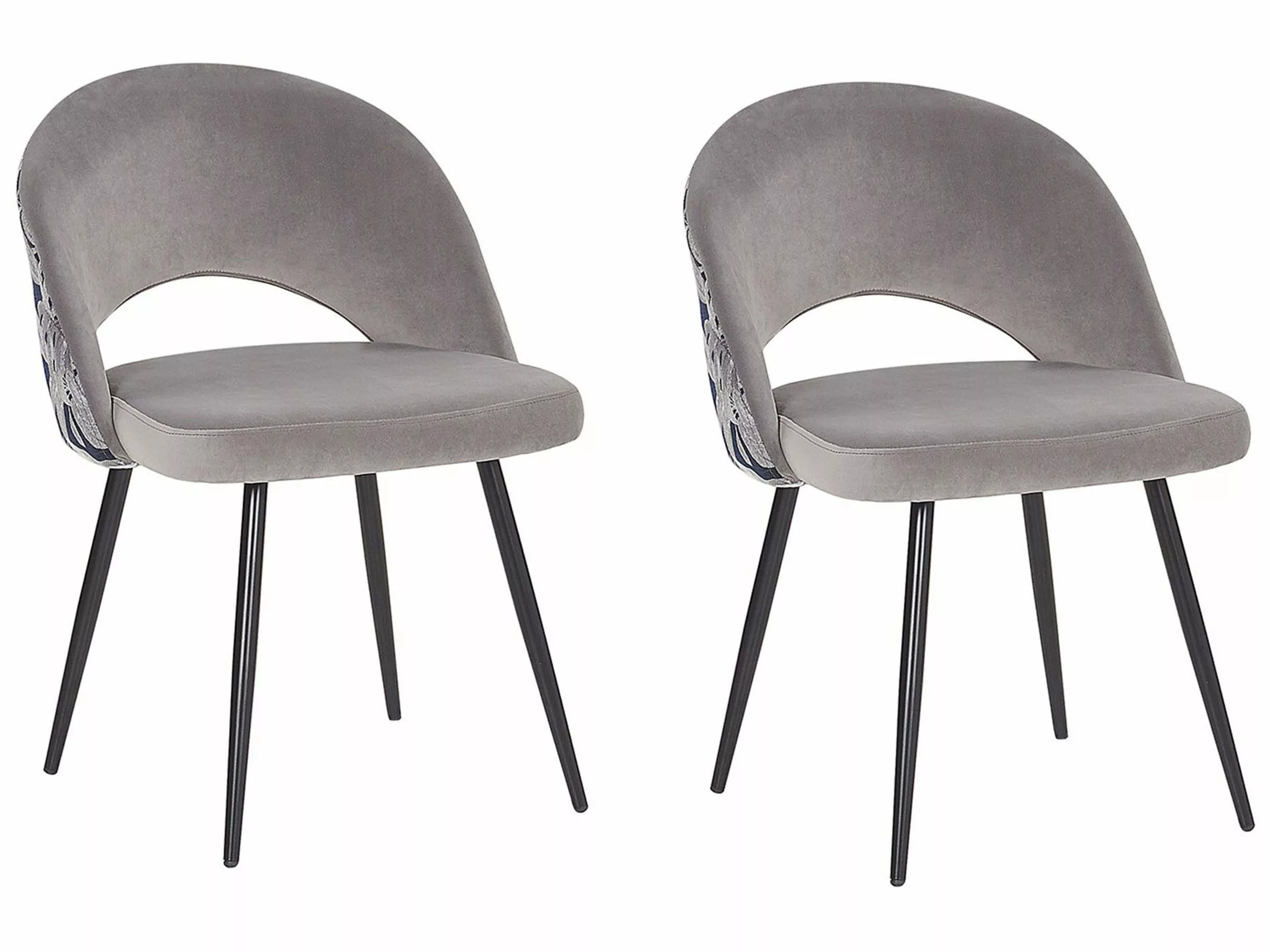 Beliani Conjunto De 2 Sillas De Comedor De Terciopelo Gris Claro/negro VIVIAN