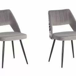 Beliani Conjunto De 2 Sillas De Comedor De Terciopelo Gris Claro/negro ANSLEY