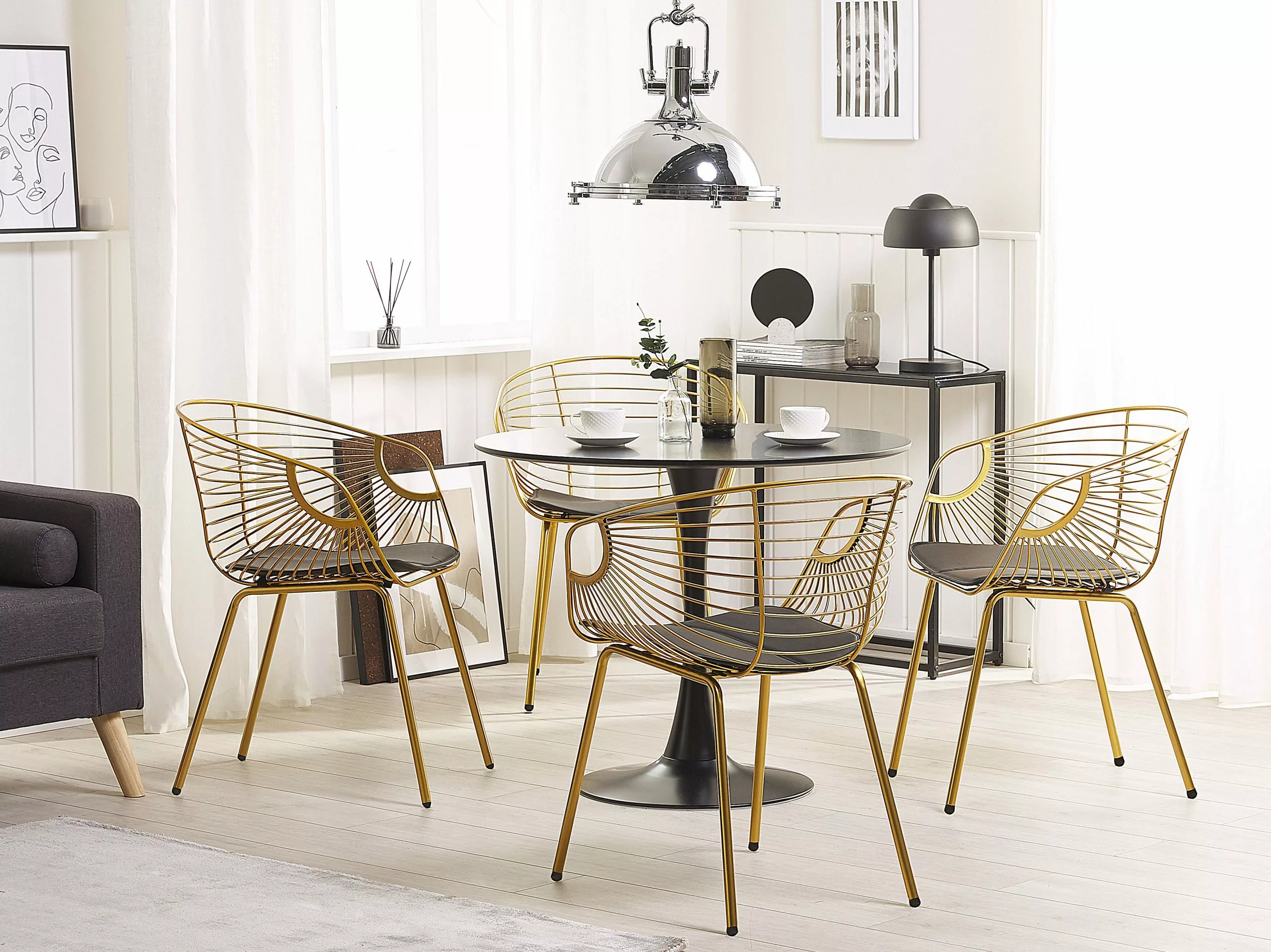 Beliani Conjunto De 2 Sillas De Metal Dorado/negro HOBACK - Imagen 2