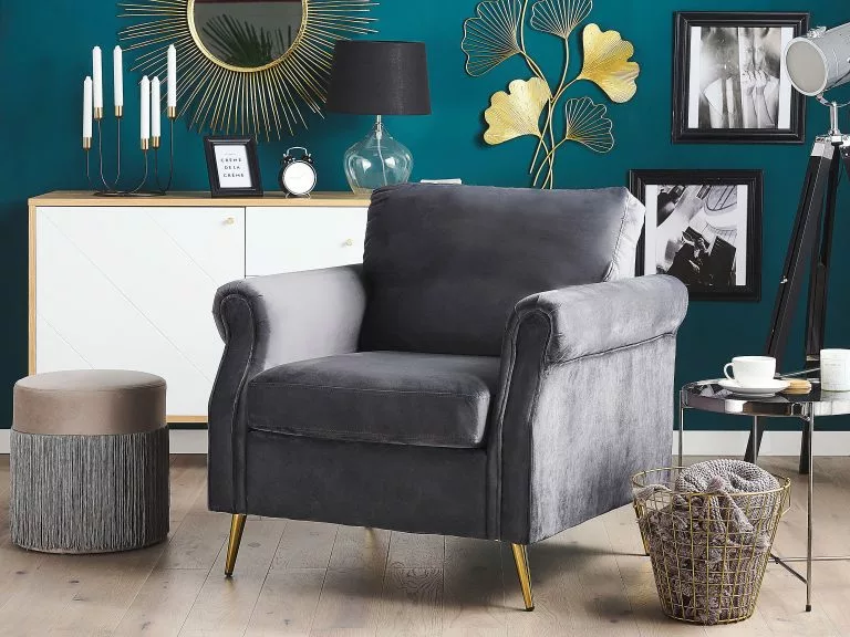 Beliani Sillón De Terciopelo Gris Oscuro/dorado VIETAS - Imagen 2