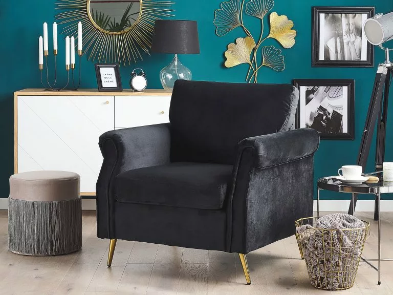 Beliani Sillón De Terciopelo Negro/dorado VIETAS - Imagen 2