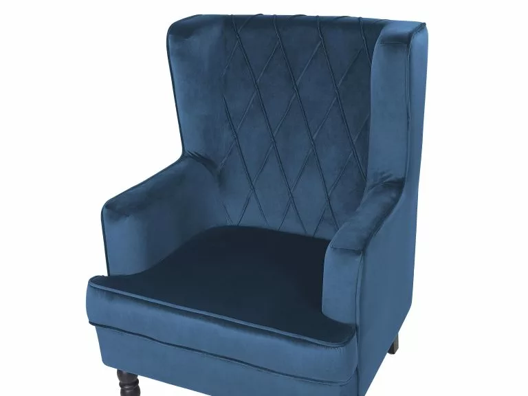 Beliani Sillón De Terciopelo Azul Con Reposapiés SANDSET - Imagen 6
