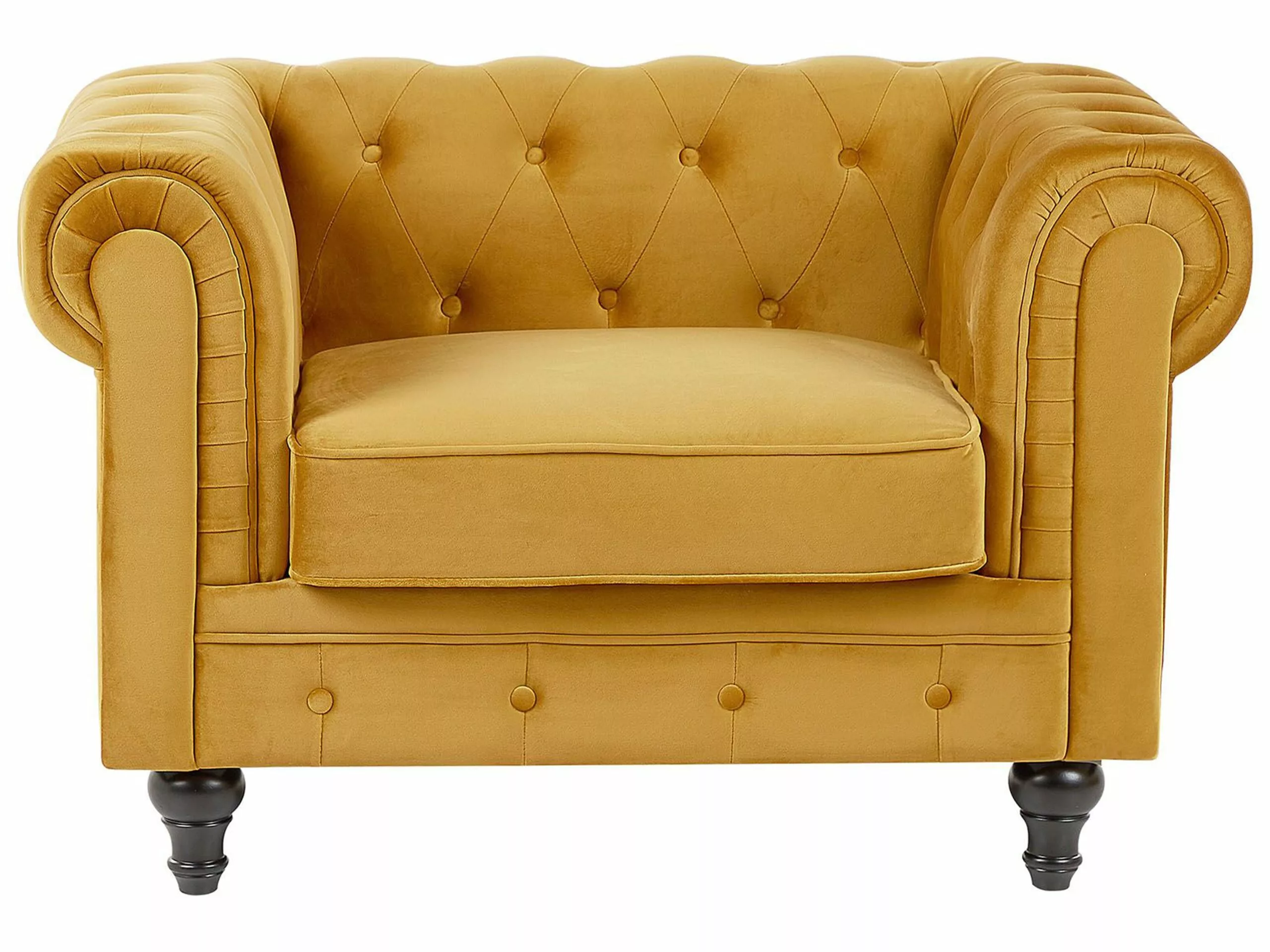 Beliani Sillón De Terciopelo Amarillo CHESTERFIELD - Imagen 3