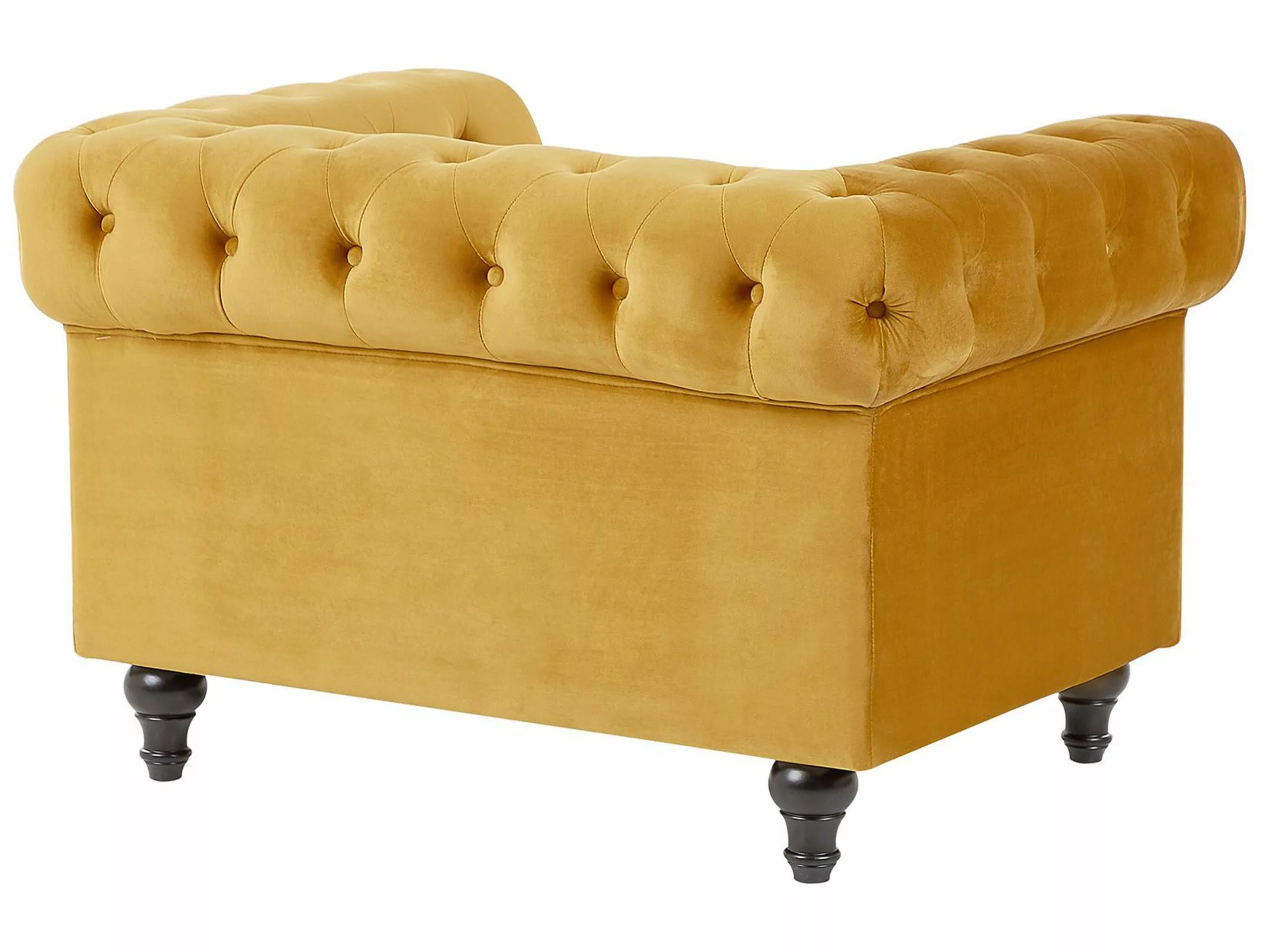 Beliani Sillón De Terciopelo Amarillo CHESTERFIELD - Imagen 4