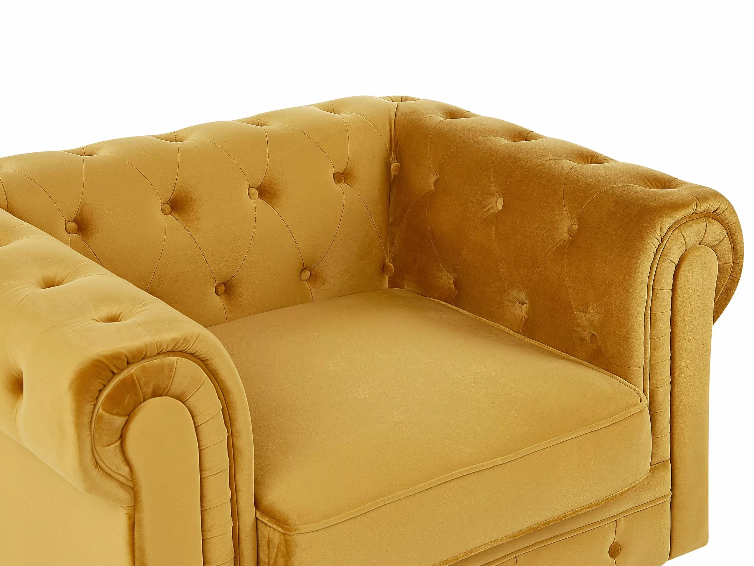 Beliani Sillón De Terciopelo Amarillo CHESTERFIELD - Imagen 5