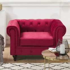 Beliani Sillón De Terciopelo Rojo Oscuro CHESTERFIELD -Sillas Ventas undef src sa picid 778761 type color image scaled