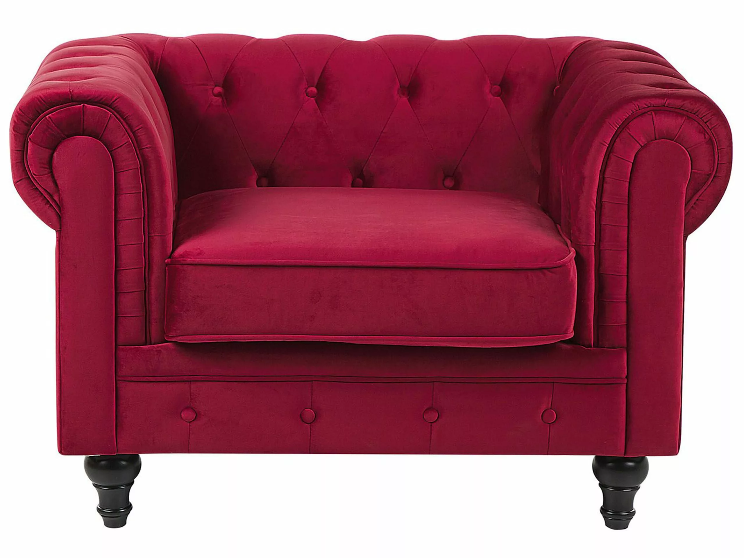 Beliani Sillón De Terciopelo Rojo Oscuro CHESTERFIELD - Imagen 3