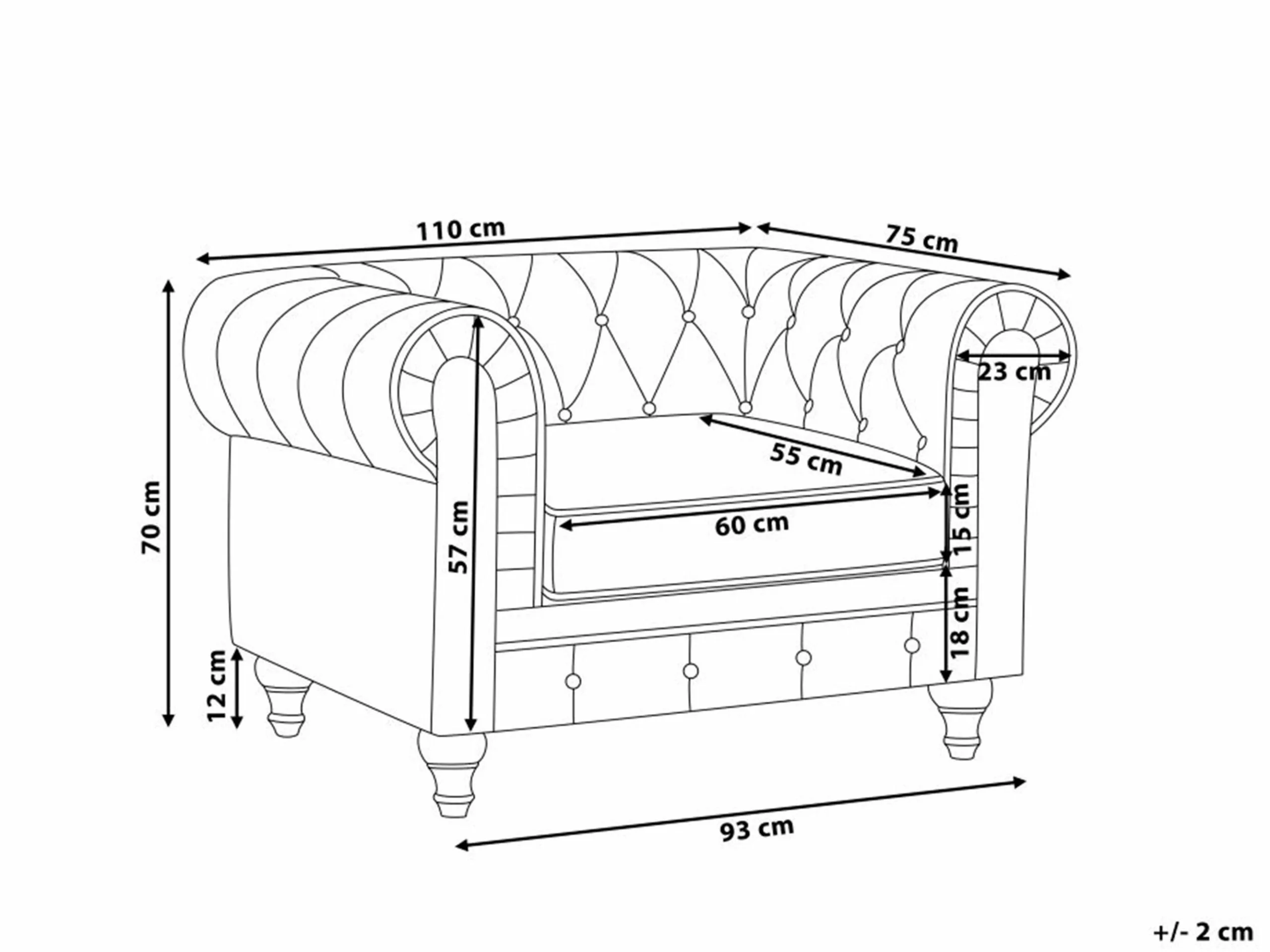 Beliani Sillón De Terciopelo Rojo Oscuro CHESTERFIELD - Imagen 9
