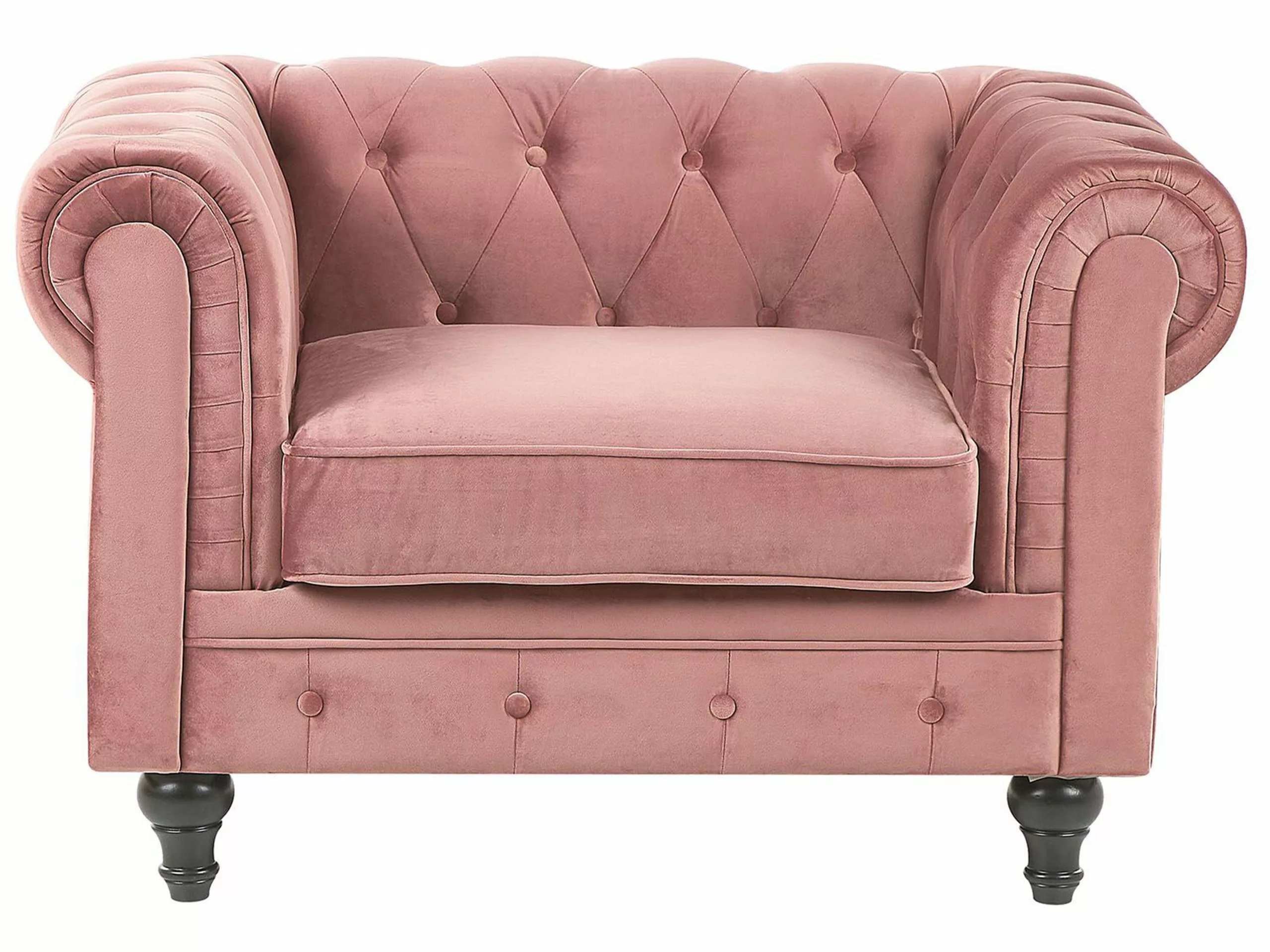 Beliani Sillón De Terciopelo Rosa CHESTERFIELD - Imagen 4