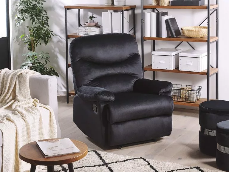 Beliani Sillón Reclinable De Terciopelo Negro ESLOV 4 Beliani Sillón Reclinable De Terciopelo Negro ESLOV - Imagen 2