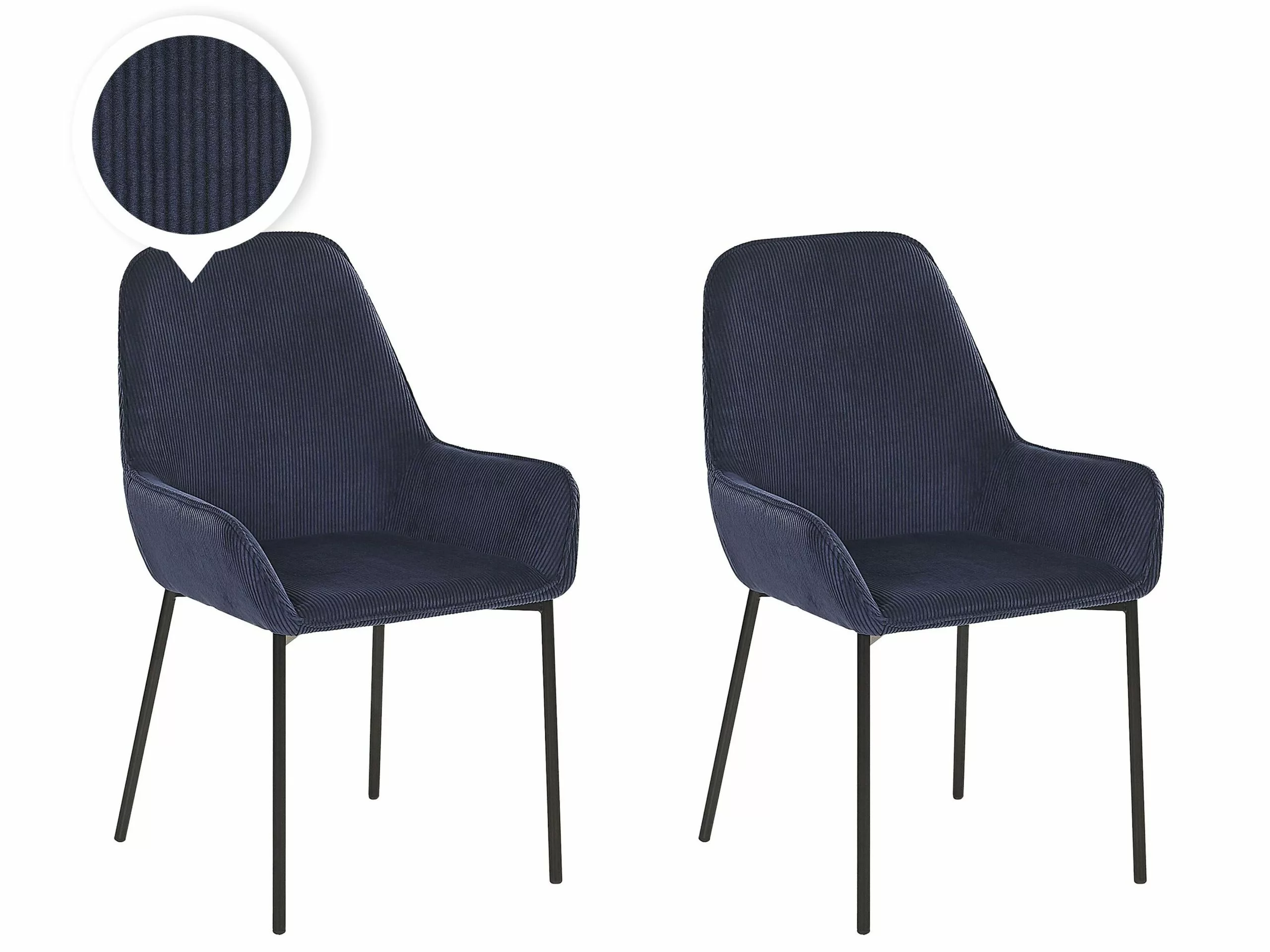 Beliani Conjunto De 2 Sillas De Comedor De Pana Azul Oscuro/negro LOVERNA 3 Beliani Conjunto De 2 Sillas De Comedor De Pana Azul Oscuro/negro LOVERNA
