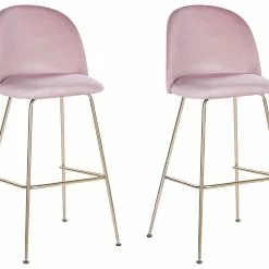 Beliani Conjunto De 2 Sillas De Bar De Terciopelo Rosa/dorado ARCOLA