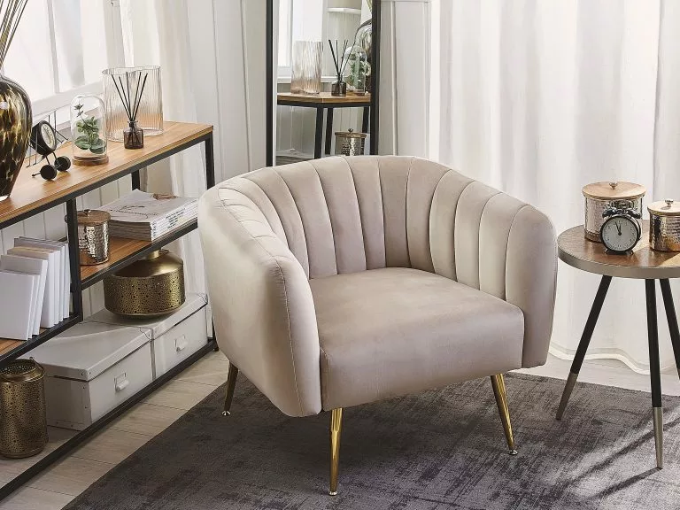 Beliani Sillón De Terciopelo Gris Pardo/dorado LACONIA 4 Beliani Sillón De Terciopelo Gris Pardo/dorado LACONIA - Imagen 2