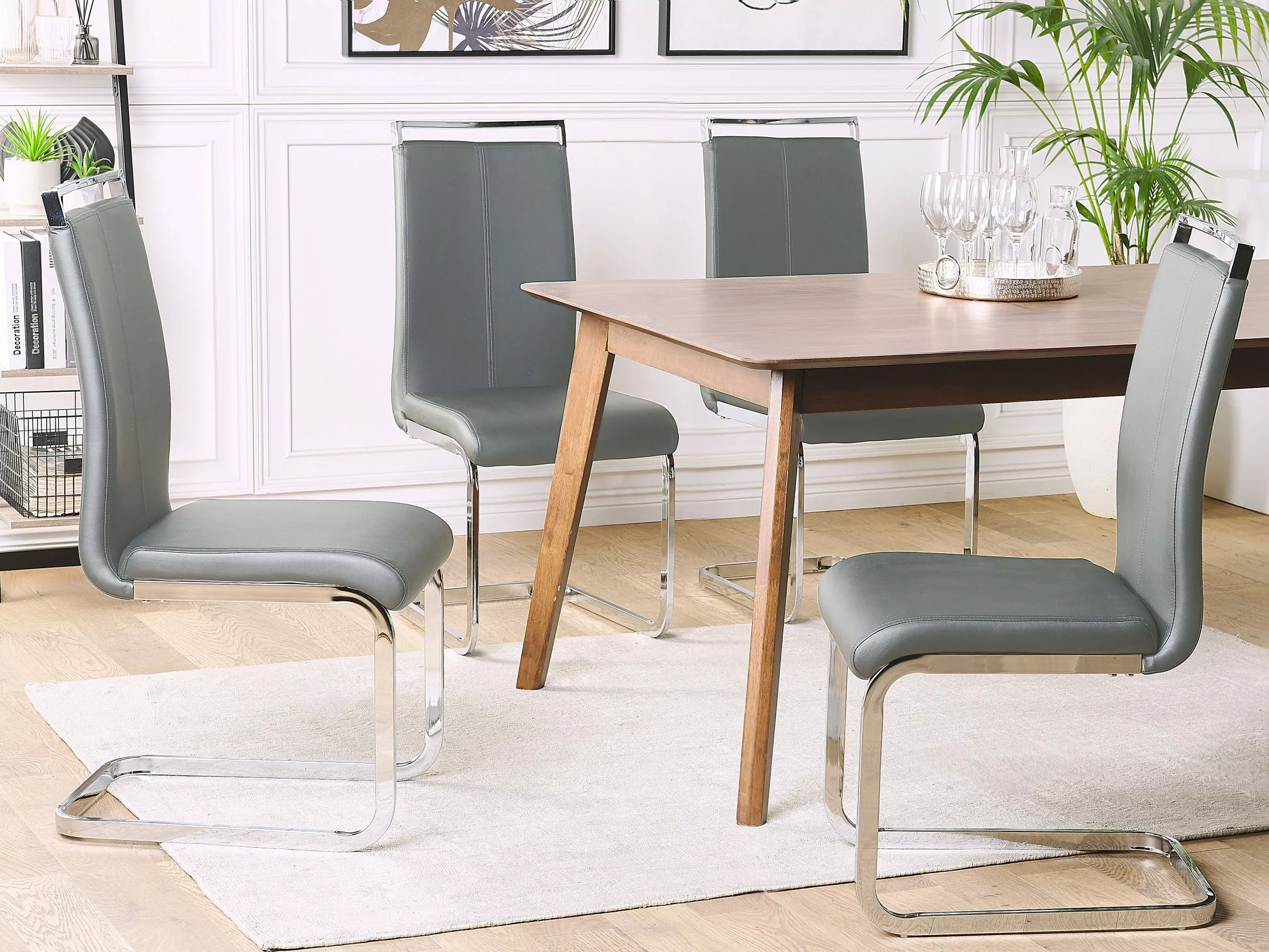 Beliani Conjunto De 2 Sillas De Comedor De Piel Sintética Gris/plateado GREEDIN - Imagen 2