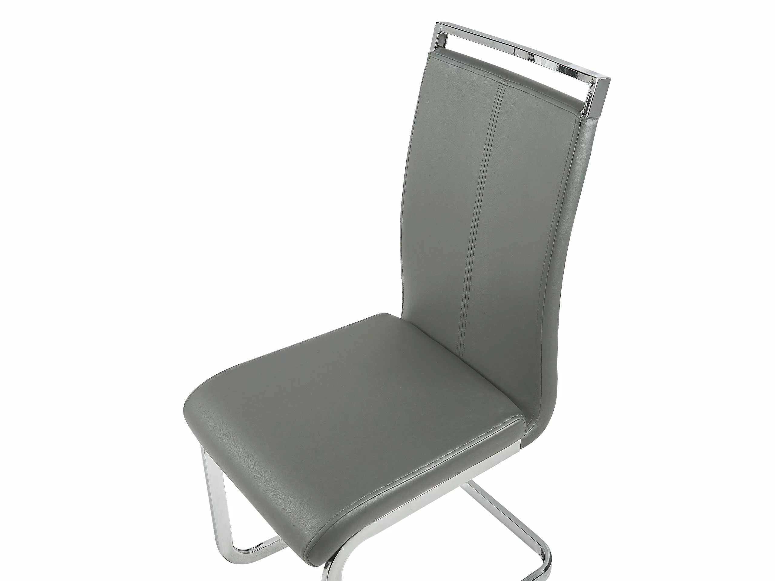 Beliani Conjunto De 2 Sillas De Comedor De Piel Sintética Gris/plateado GREEDIN - Imagen 5