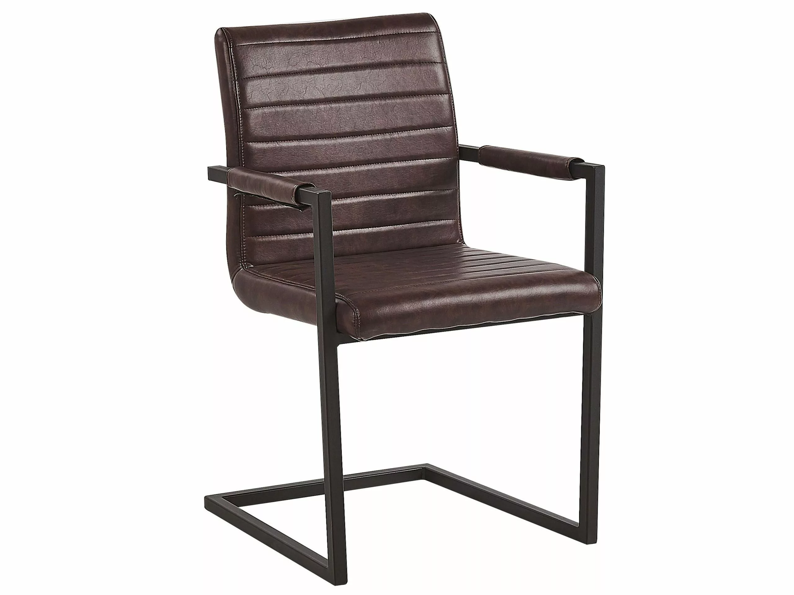 Beliani Conjunto De 2 Sillas De Comedor De Piel Sintética Marrón/negro BUFORD - Imagen 4