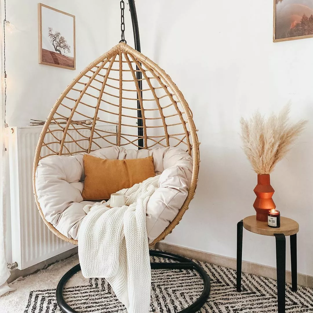 Beliani Silla Colgante Con Soporte De Ratán Beige/natural/negro ARSITA 8 Beliani Silla Colgante Con Soporte De Ratán Beige/natural/negro ARSITA - Imagen 6