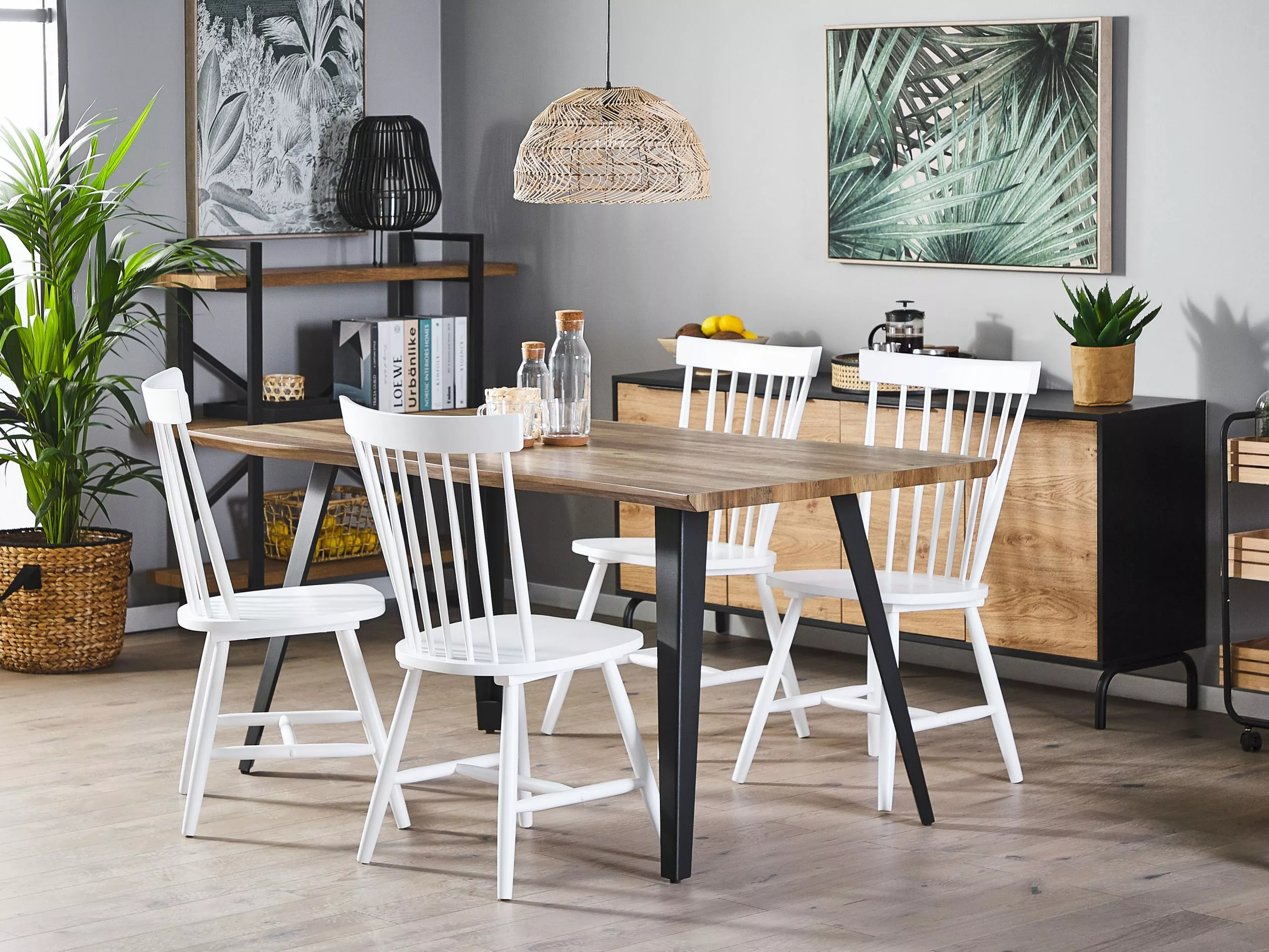 Beliani Conjunto De 2 Sillas De Madera De Caucho Blanco BURGES - Imagen 2