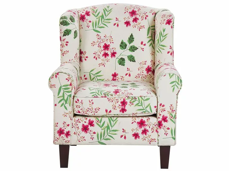 Beliani Sillón De Algodón/poliéster Beige Crema/multicolor Con Reposapiés HAMAR - Imagen 4